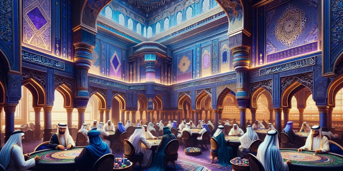 people of Arabian appearance sitting at the tables and playing gambling games